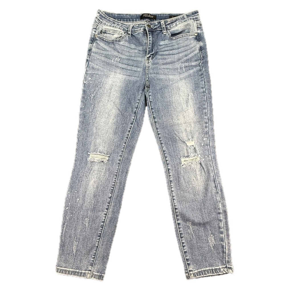 Judy Blue Relaxed Fit Jeans Womens 32 Blue Distressed Paint Splatter JB8273 MD